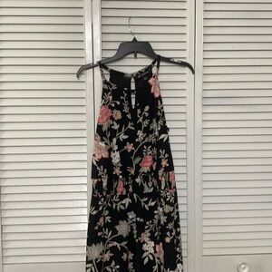 Floral scarf dress gathered at waist, string neckline with opening in the front,